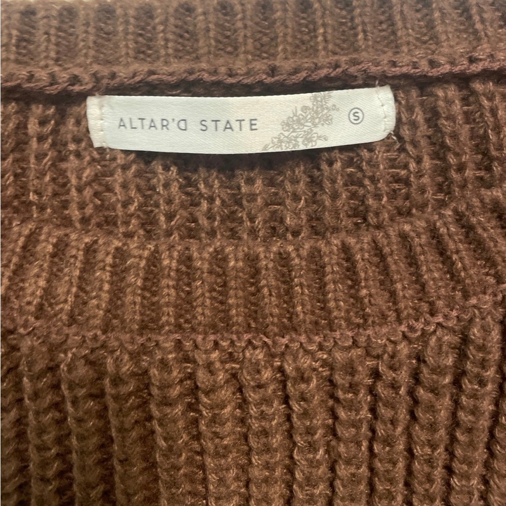 Altar'd State Chocolate Brown Ribbed Crew Sweater - Picture 3 of 3